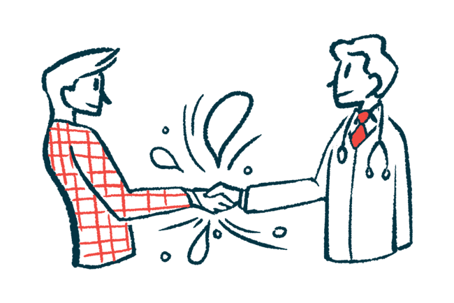 cartoon graphic of two people shaking hands