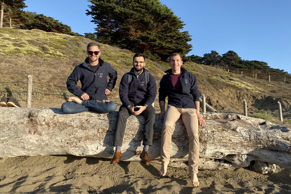 Sampling Human co-founders Daniel Georgiev, Martin Cienciala, and Hynek Kasl (L-R) at Ocean Beach shortly after their arrival in San Francisco from the Czech Republic.