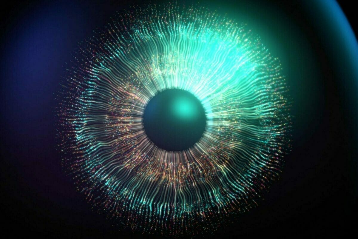 Closeup of iris and pupil in eyeball